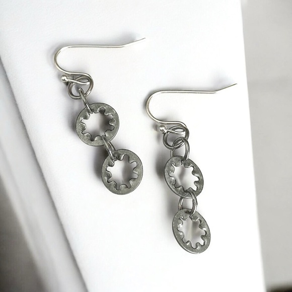 5 For $25💫Grunge Silver Industrial Hardware Dangles Earrings - Picture 4 of 4